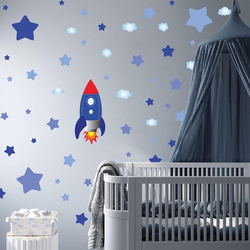 Kasubeso Large Rocket and Star Wall Decals, Outer Space Wall Stickers, Peel and Stick Removable Star Sticker, Art Decor for Kids Boys Bedroom Nursery Living Room,Playroom Classroom Decoration - Image 3
